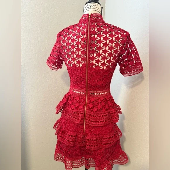 Self-Portrait Vibrant Red Lace Dress - Picture 5 of 8